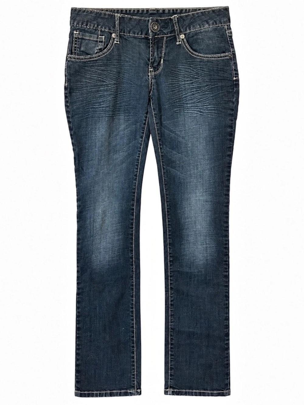 GUESS Women’s Dark Wash Straight Leg Jeans Y2K Whiskered Denim
